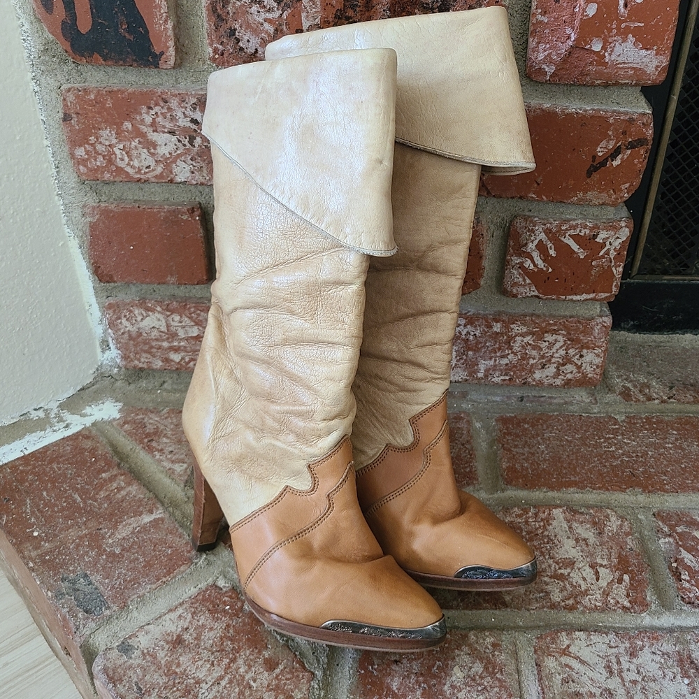 Vintage Zodiac 70's 80's Leather Wood Heel Boots